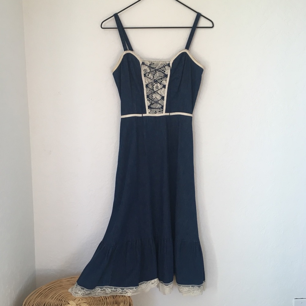 🌸 Vintage Gunne Sax Midi Dress Chambray Denim